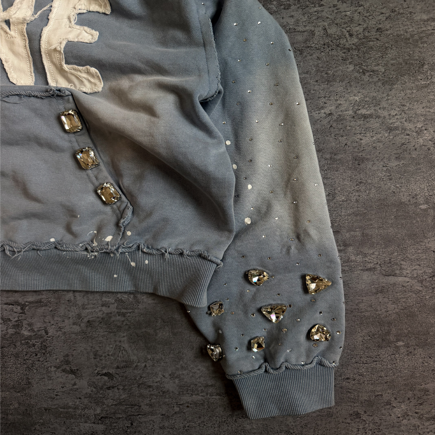 (Blue) “KANE” cropped extreme rhinestone zip up hoodie