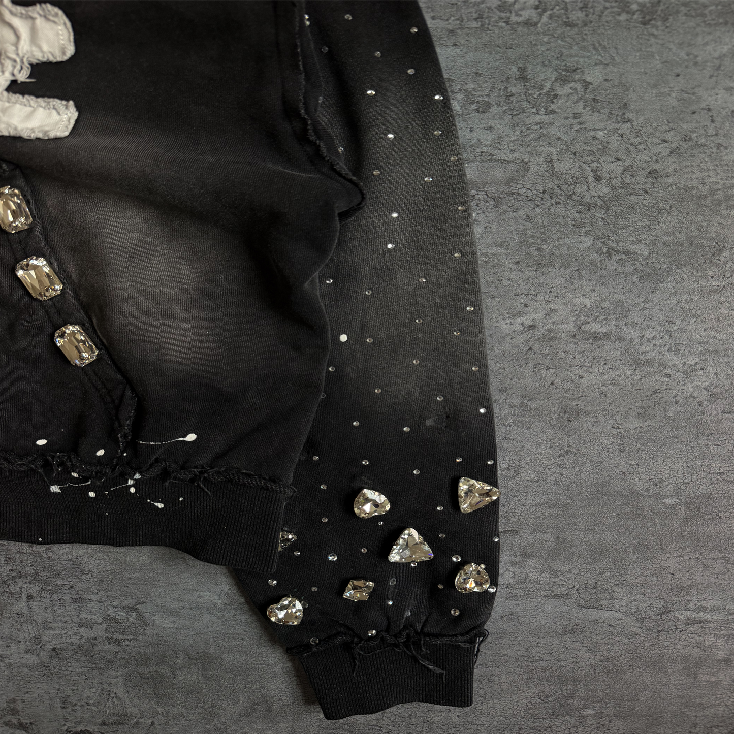 (Black) “KANE” cropped extreme rhinestone zip up hoodie (NEW)