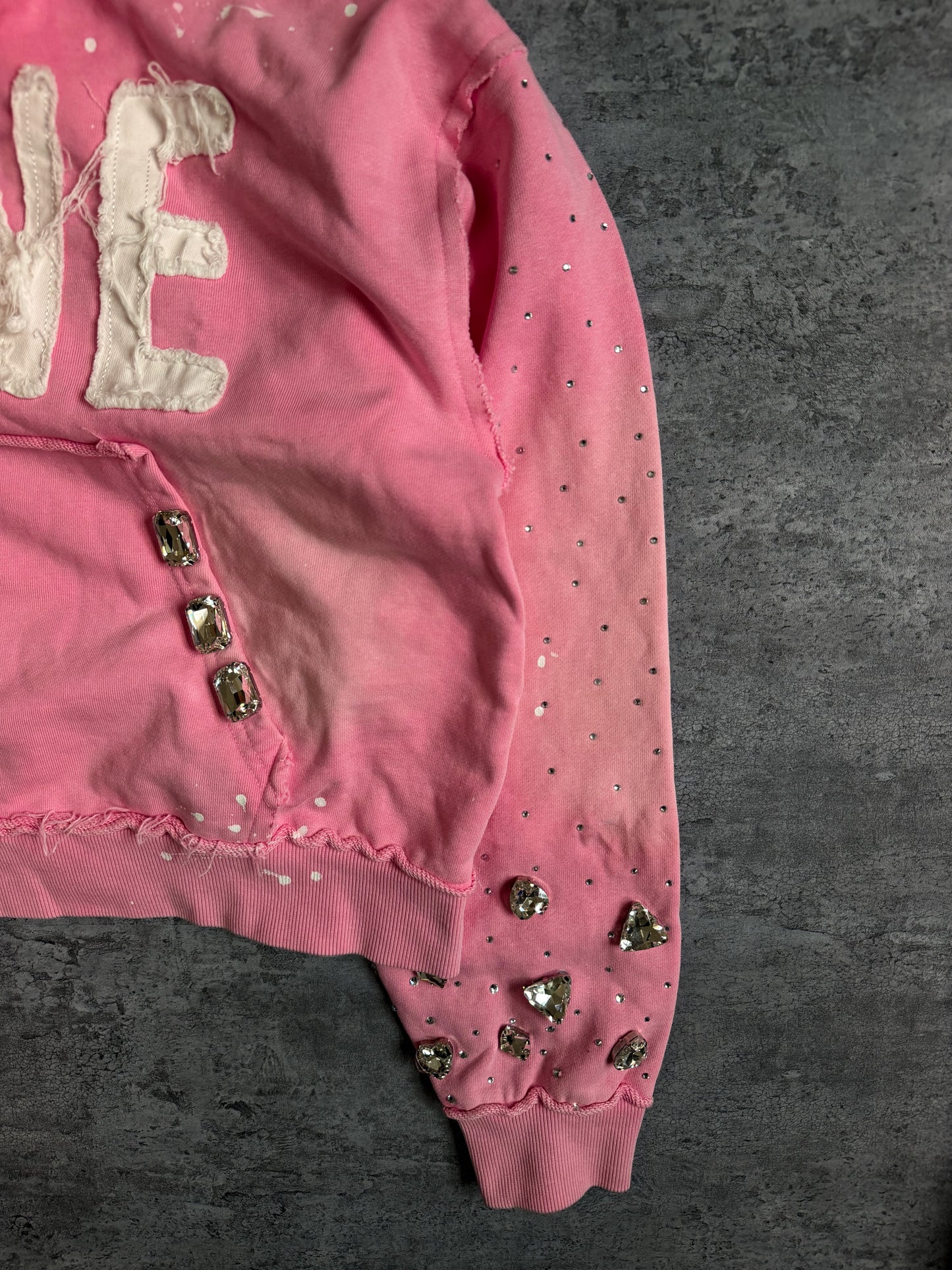 (Pink) “KANE” cropped extreme rhinestone zip up hoodie